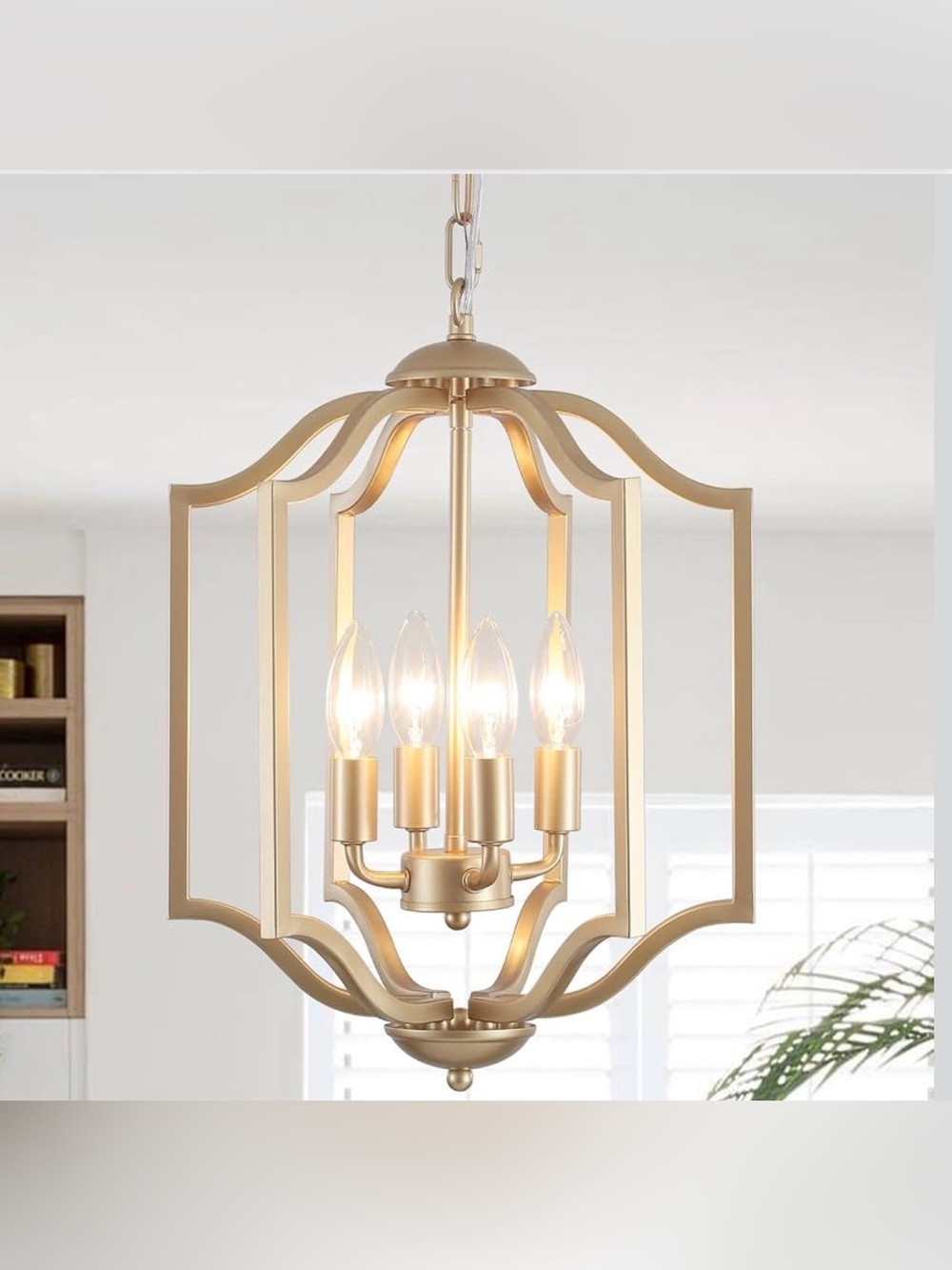Gold Chandelier Light Fixture, 4-Light Farmhouse Chandelier Dining Room Light Fi